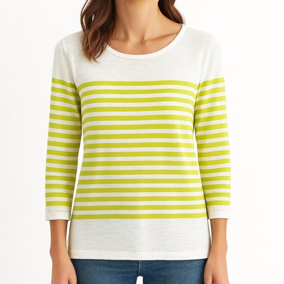 Joie City Casual Chartreuse White Striped Cotton Pullover Top Large - Picture 10 of 10